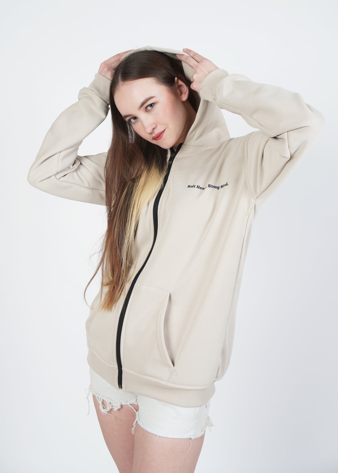 Soft Heart Beige Zip Hoodie