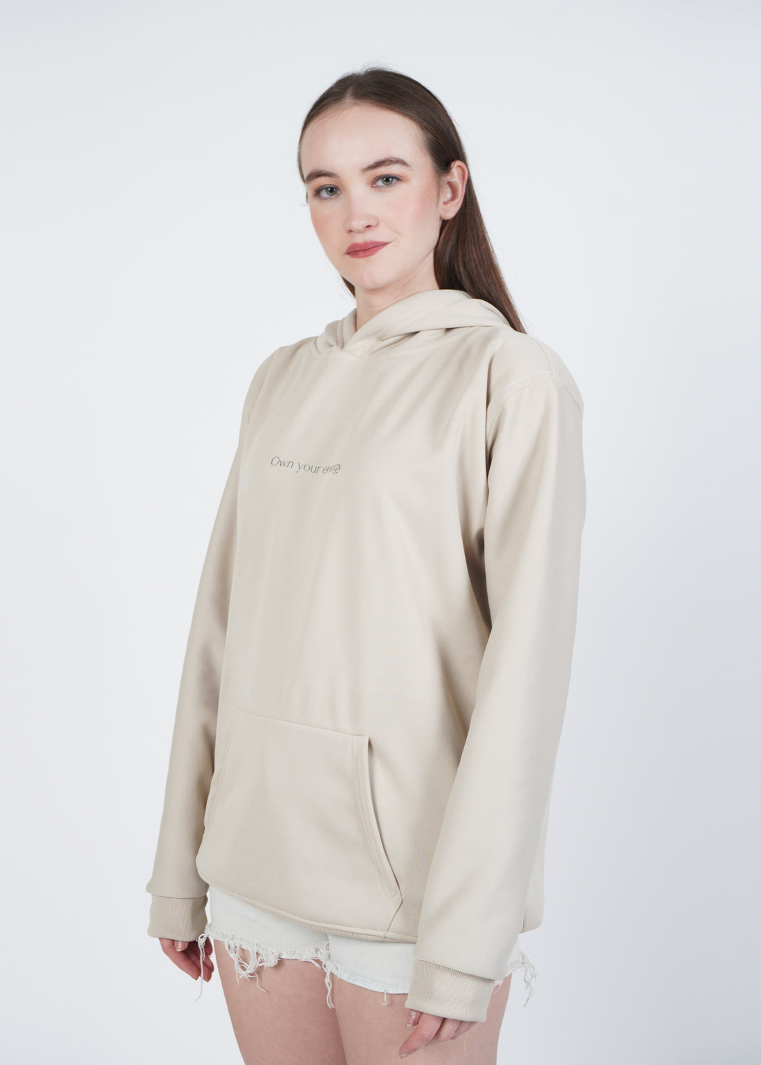 Own Your Energy Beige Hoodie