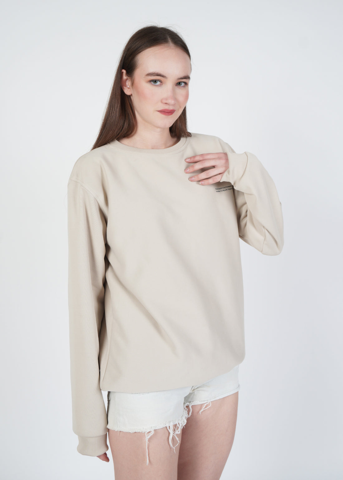 Oversized Beige Minimal Sweatshirt