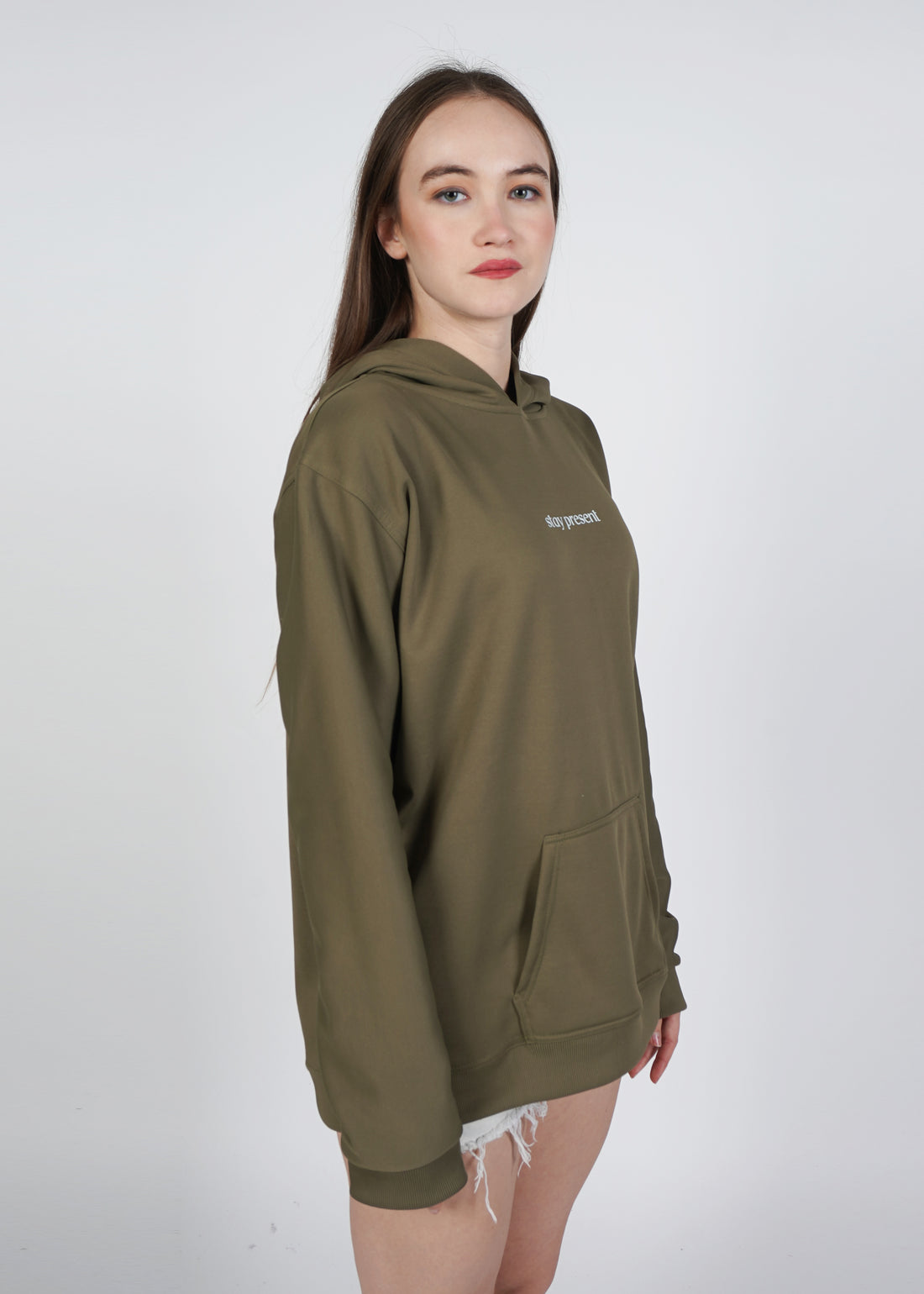 Stay Present Women Olivegreen Hoddie