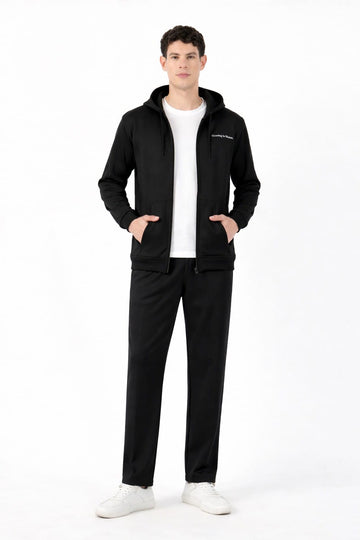 Black Zip-Up Active Hoodie Set