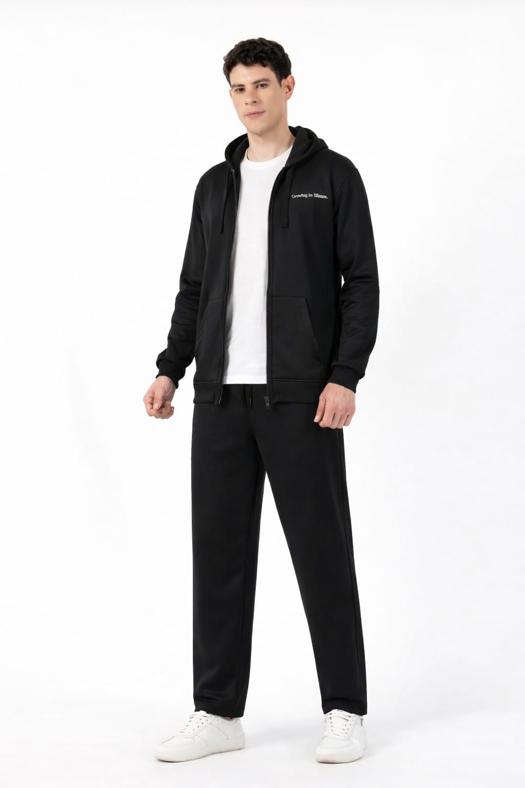 Black Zip-Up Active Hoodie Set